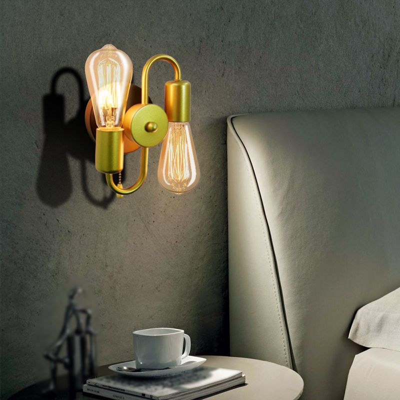 2 Light Unique Shape Wall Mount Light Fixture Industrial Wall Mounted Lighting in Gold