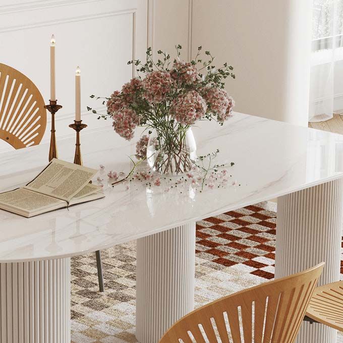 Contemporary Free Form Dining Table White Stone Top Table for Home