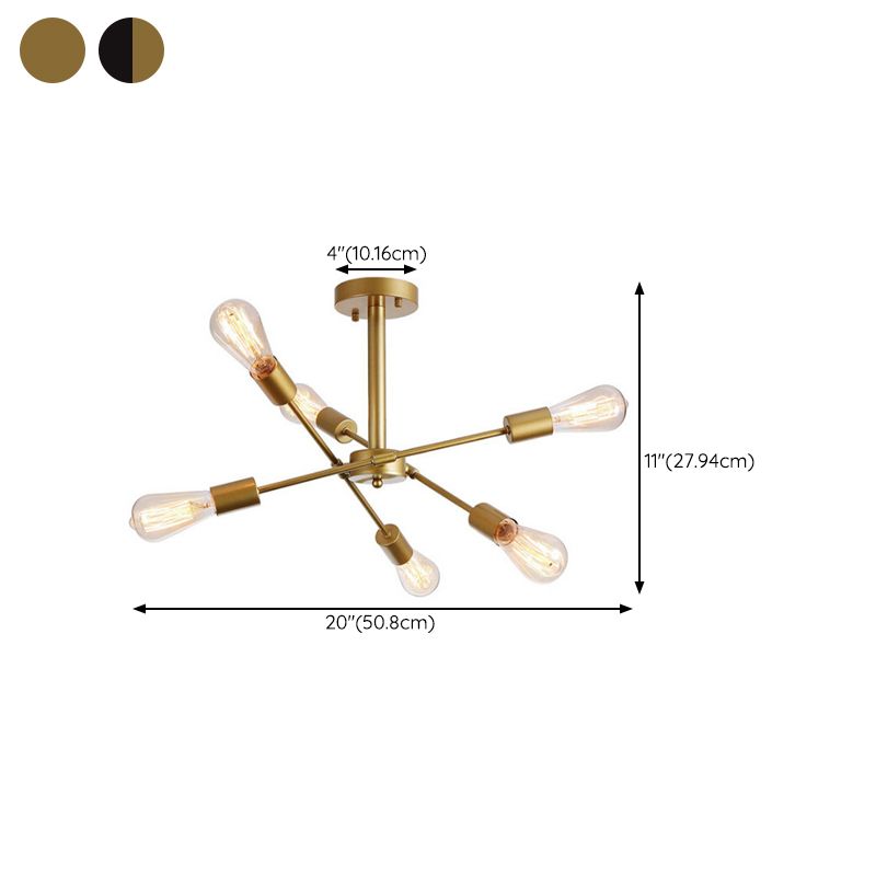 Radial Shape Flush Ceiling Lights Modern Style Metal 6 Light Flush Mount Fixture in Black