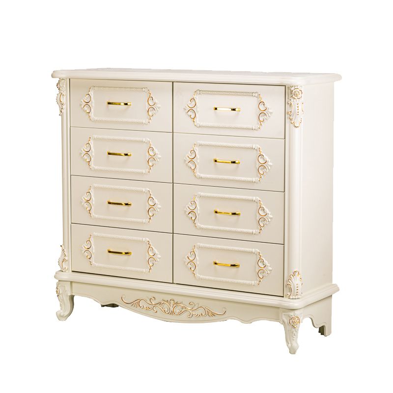 Mid-century Modern Solid Wood Chest in White Rectangle Cabinet with Drawers