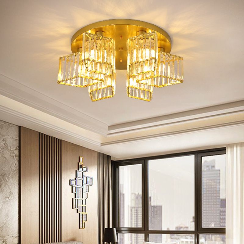 3/4/5/6-Light Golden Flush Mount Lighting Modernism Glass Shaded Ceiling Light
