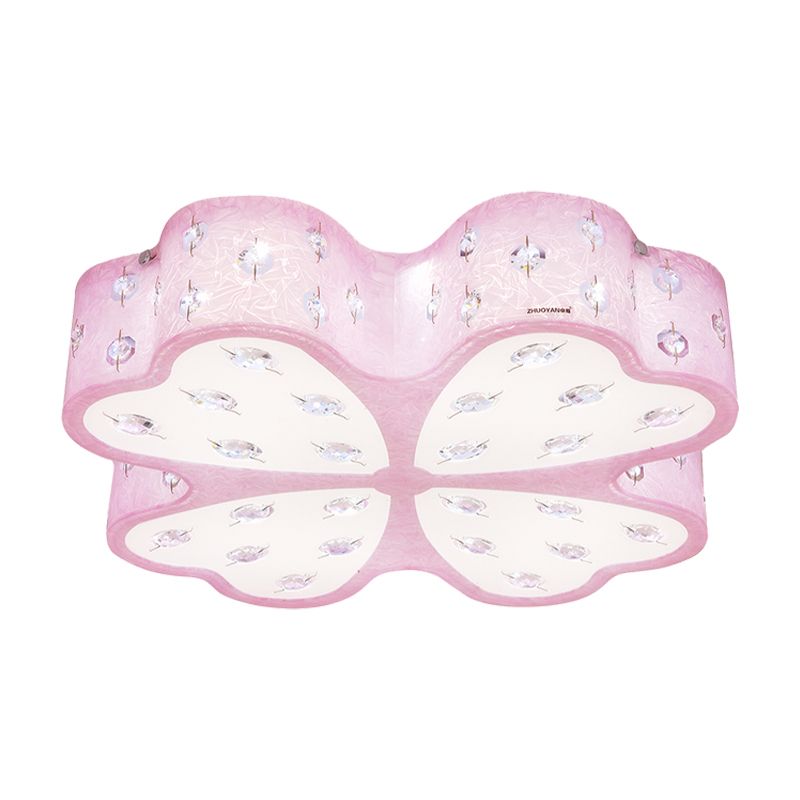 Flower Close to Ceiling Lighting Kids Acrylic LED Pink Flush Mount Light with Crystal Deco