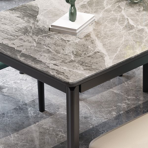 Fixed Minimalist Sintered Stone Top Kitchen Table Set of 4 Black Legs for Dining Room