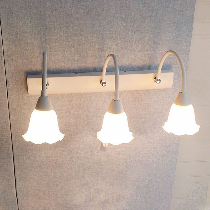 Country Style Flexible Wall Sconce White Glass Vanity Mirror Light for Bathroom