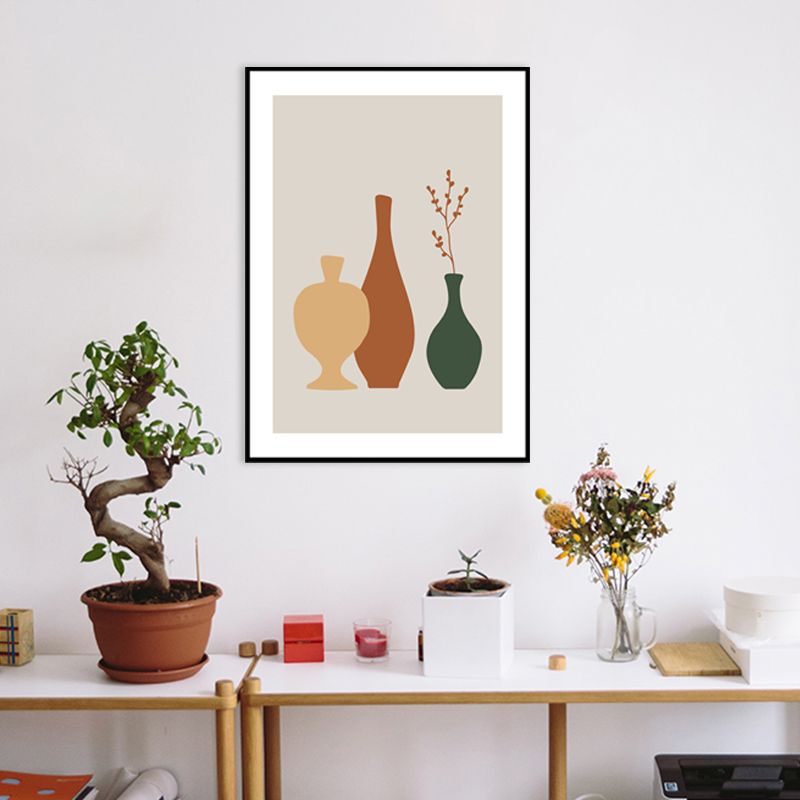 Still Life Pottery Drawing Art Print Nordic Textured Canvas in Soft Color for Home