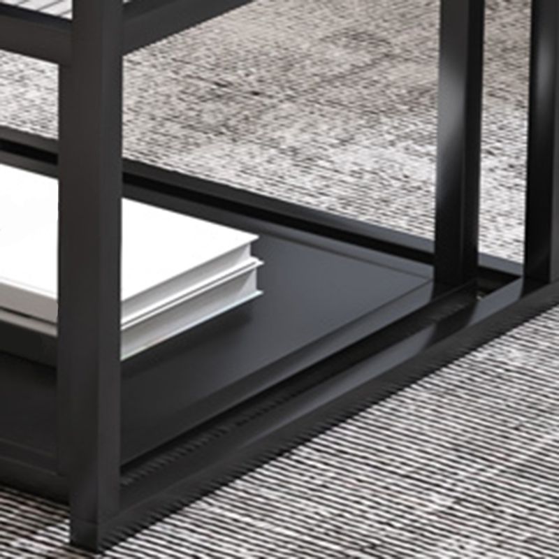 Minimalist Glass Top Coffee Table Round Open Shelf Cocktail Table