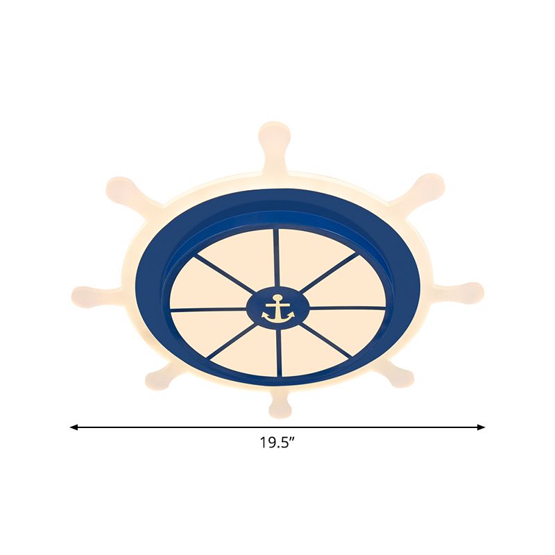 Rudder Kindergarten Flushmount Light Acrylic 19.5"/23.5" W LED Kids Close to Ceiling Lamp in Blue, Warm/White Light