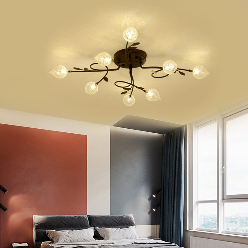 Branch Bubbled Glass Ceiling Lighting Contemporary 8/12/16/20 Lights Black/Gold Flush Mount Ceiling Fixture with Metal Arm