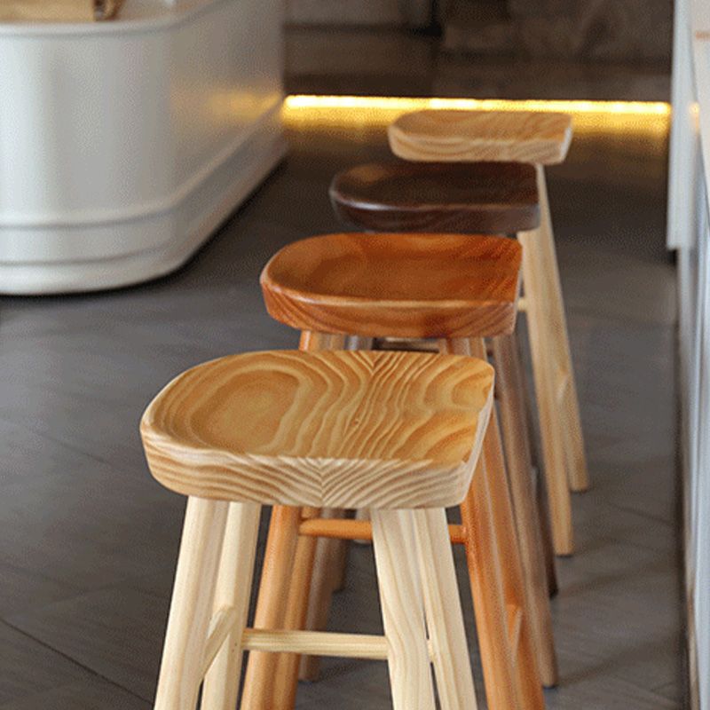 Modern Backless Counter Stool Wood Bar Stool with Pedal and Wooden Seat