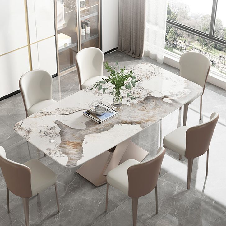 Metal Traditional Luxury Rectangle Table Sintered Stone Table for Kitchen and Dining Room
