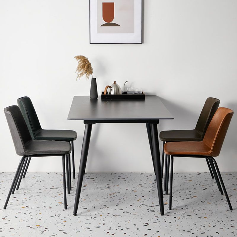 Silla con respaldo sólido sin brazos de diseño industrial para cocina, silla lateral de comedor de cuero