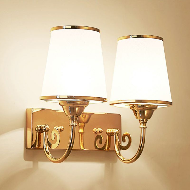 Simplicity Tapered Wall Light Sconce Frosted White Glass Wall Mount Lamp in Gold