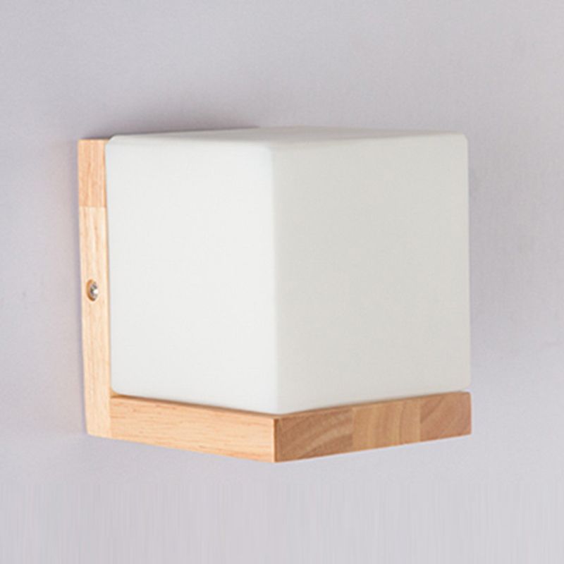 Wood Sqaure Shape Wall Sconce Modern Style 1 Light Wall Light Fixture in Brown