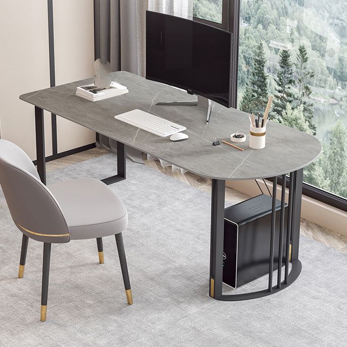 Industrial Half-Circle Office Desk Antique Finish Computer Desk with Metal Legs