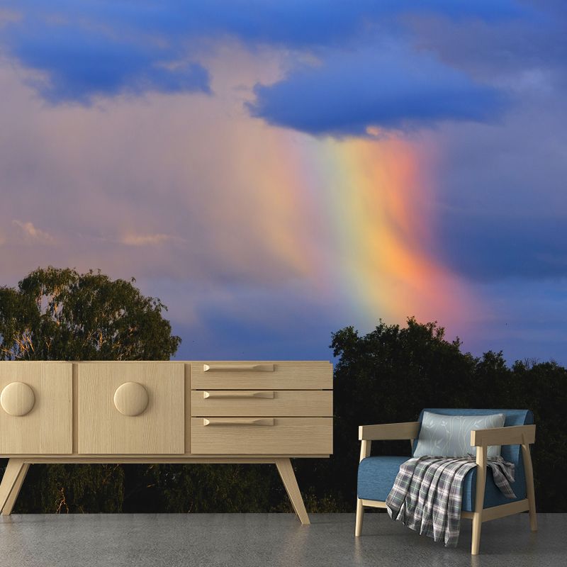 Sky with Rainbow Mural Wallpaper House Wall Covering, Custom Size Available
