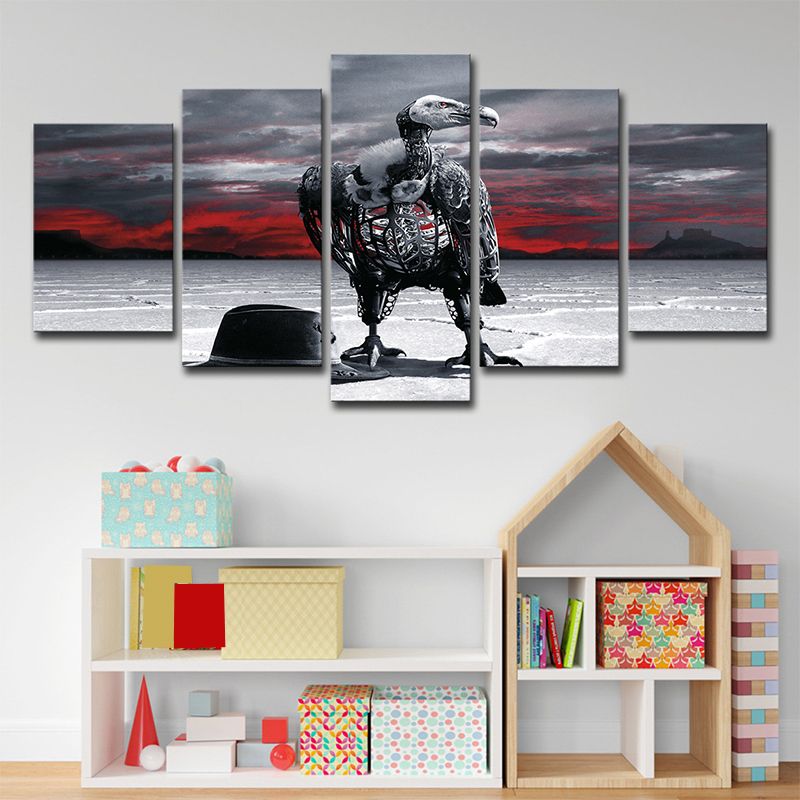 Grey Condor Skeleton Wall Art Fantasy Fictional Multi-Piece Canvas for House Interior