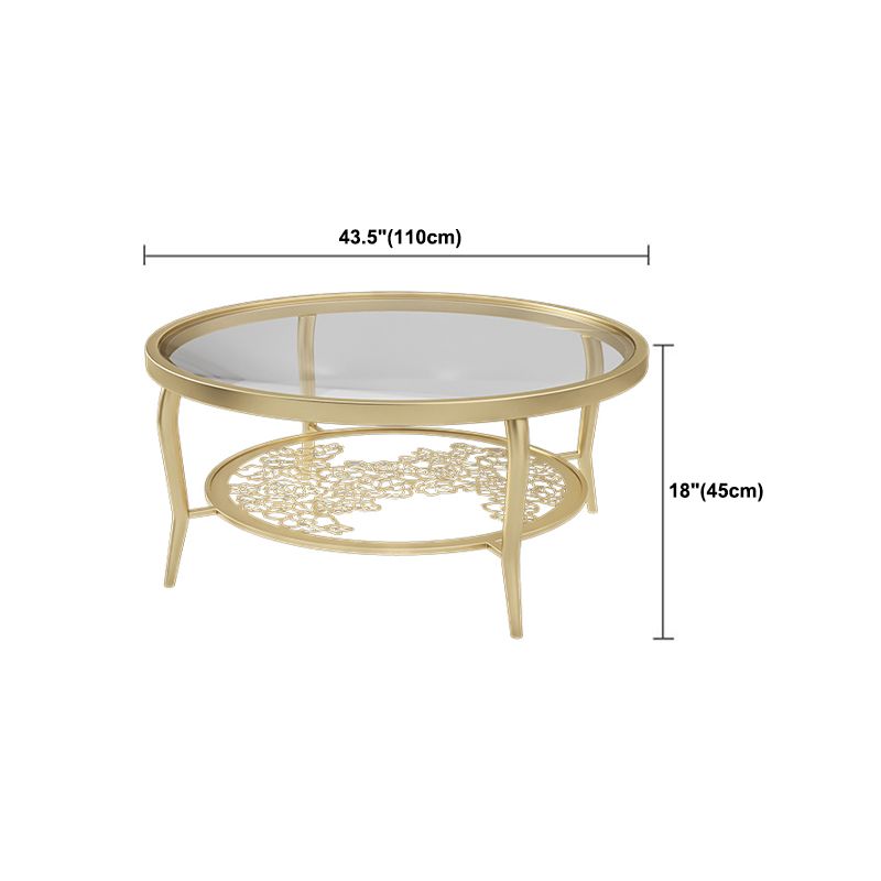23.6"/17.7"H Modern 4 Legs Steel Base Glass Round Coffee Table with Shelf