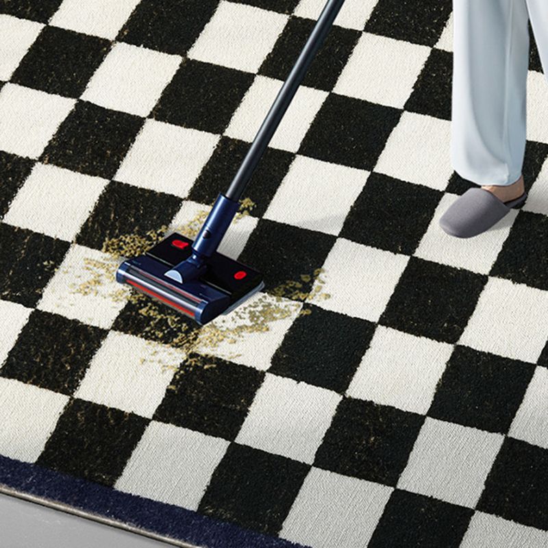 Dark Purple Grid Rug Polyester Nordic Rug Non-Slip Backing Rug for Home Decor