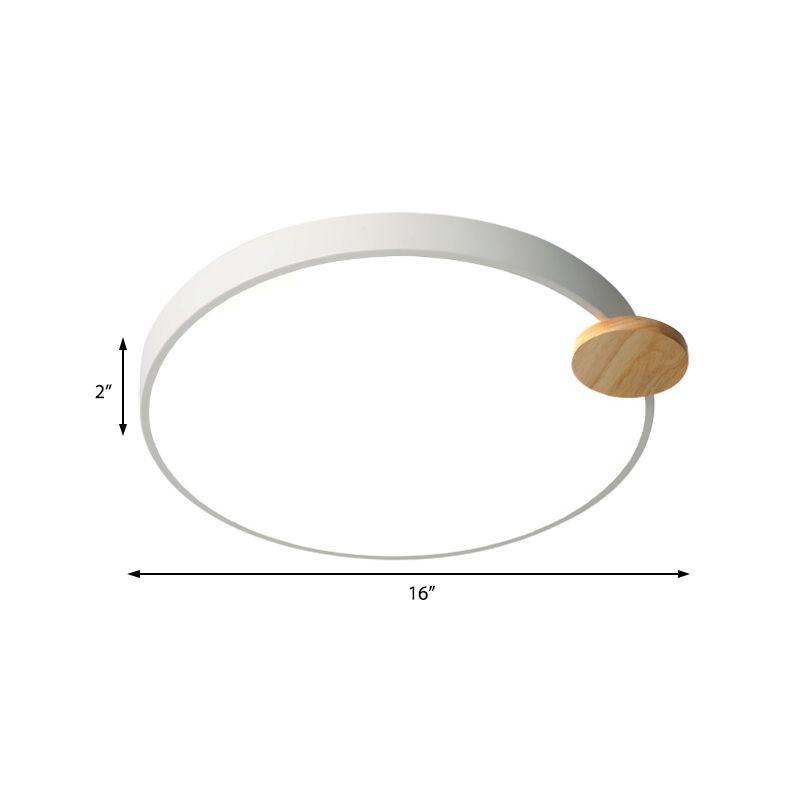 Modern Round Flush Light armatuur 12 "/16" /19.5 "W LED Acryl metalen spoelmontage Lamp voor slaapkamer met houten details, wit/grijs