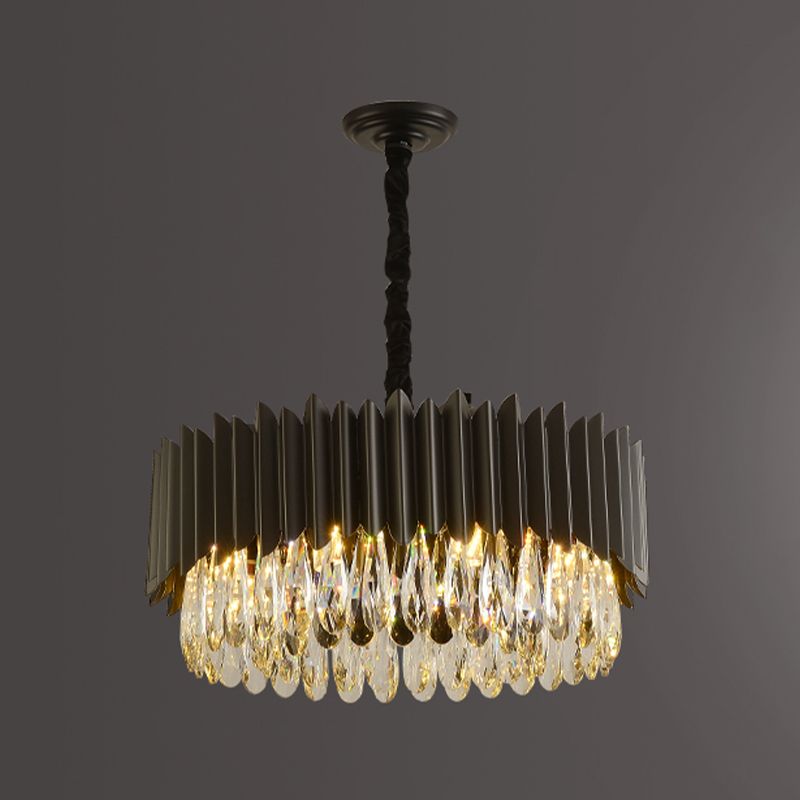 Schwarzer Anhänger Licht moderner Stil Metallkristall Kronleuchter Licht für Wohnzimmer