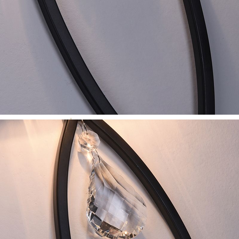 2 - Light Wall Light in Black / Gold Finish Iron and Crystal Wall Sconce