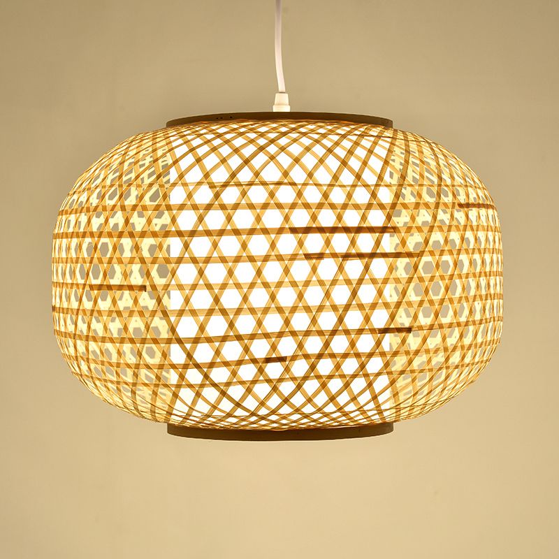 Lámpara colgante de 1 dormitorio de 1 cabeza ASIA BEIGE Luz de techo de techo con sombra de bambú de linterna