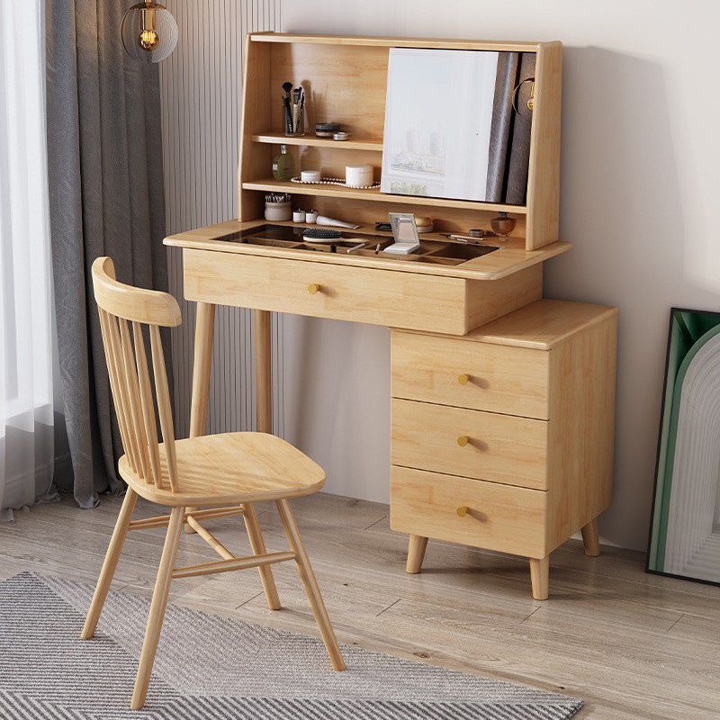 Scandinavian Mirrored Solid Wood Makeup Dressing Table in Brown