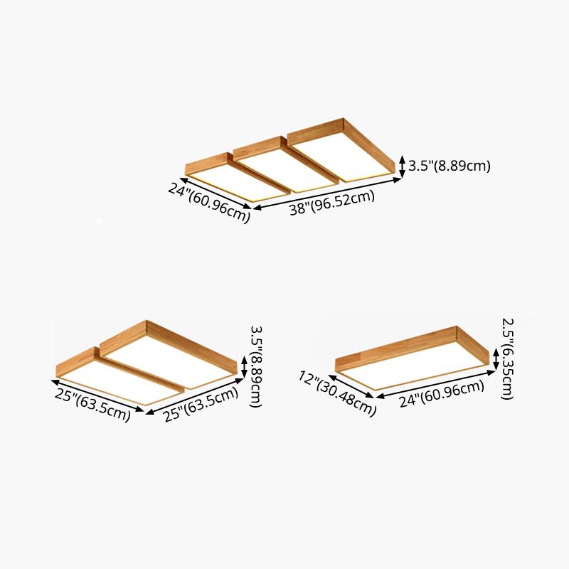 Plafonnier LED Log Color de simplicité moderne, plafonnier rectangulaire en bois avec abat-jour en acrylique
