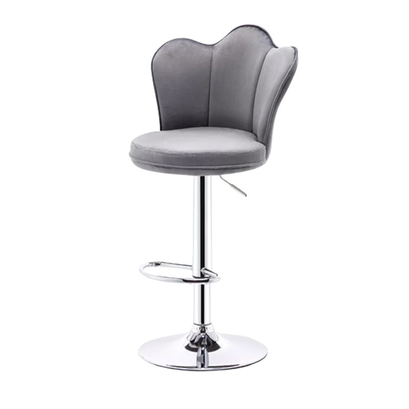 Contemporary Metal Barstool Velvet Footrest Low Back Stool with Swivel in Matte Finish