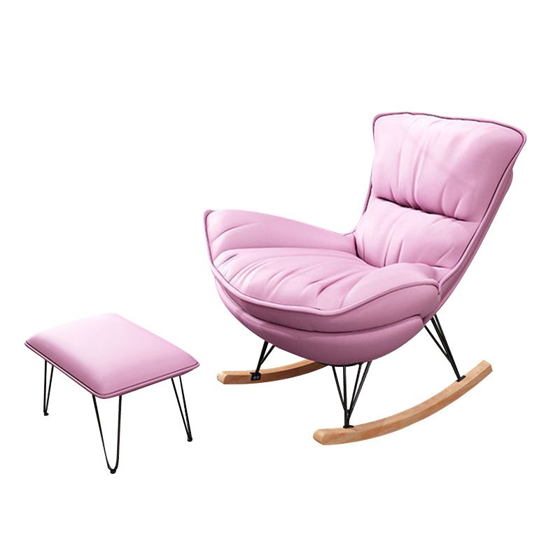 Contemporary Rocking Chair Solid Color Faux Leather Indoor Rocker Chair with Cushions