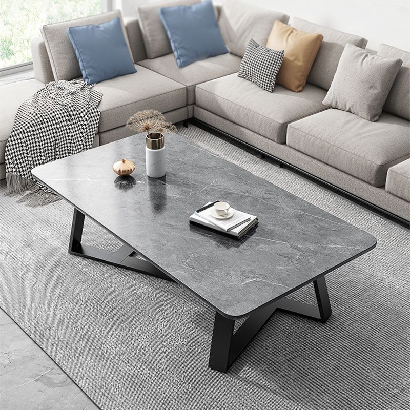 Glam Style Rectangular Slate Cocktail Table with Cross Legs Base Coffee Table