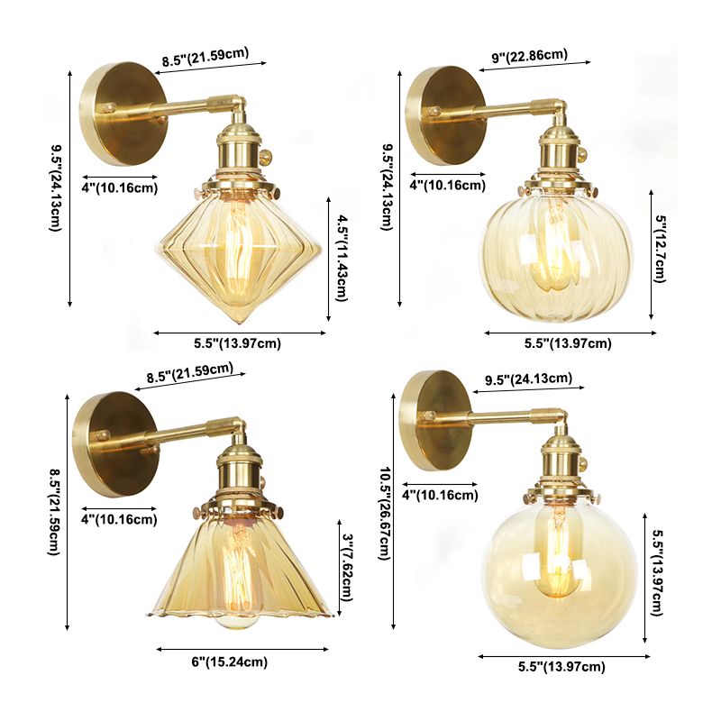 Goemetric Shade Wall Lighting Industrial Style Glass 1 Light Sconce Light