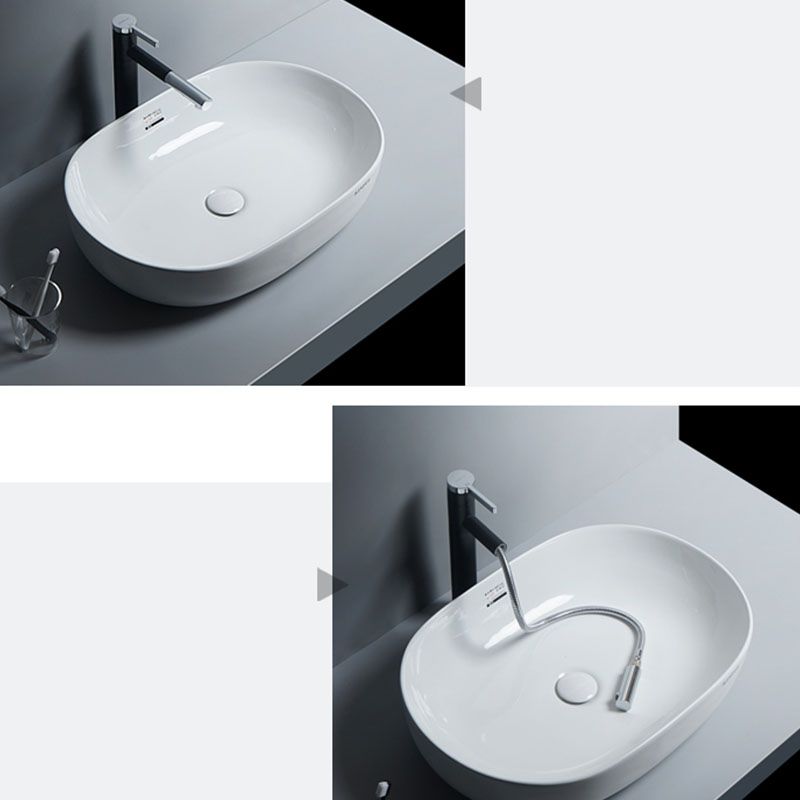 White Vessel Sink Faucet Porcelain Bathroom Sink with Pop-Up Drain