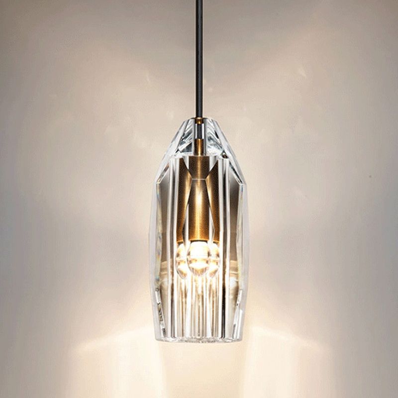 Crystal Rock Pendulum Light Minimalist 1-Light Dining Room Pendant Lighting Fixture in Brass