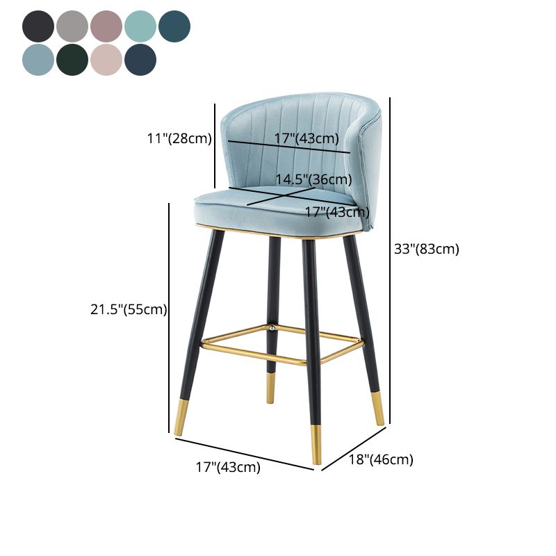 Scandinavian Iron Upholstered Counter Stools Black Low Back Bar Stools with Footrest