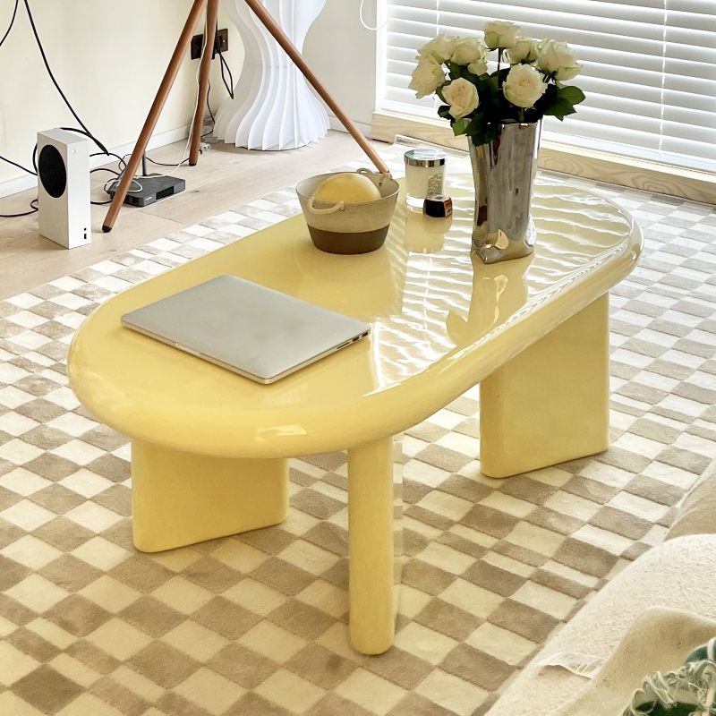 Contemporary Oval Soli Wood Coffee Table with 4 Legs Cocktail Table