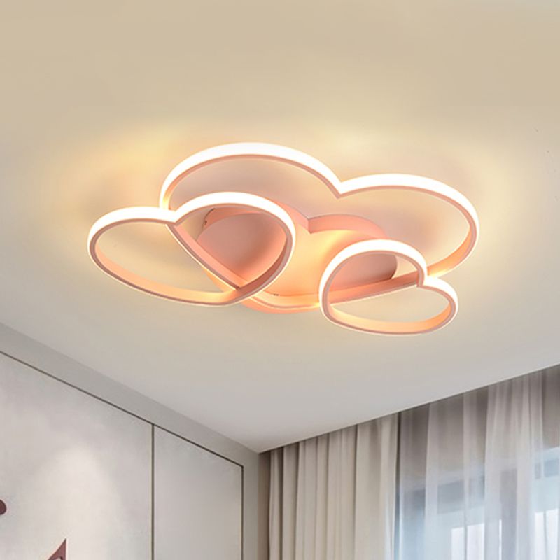 Lámpara de techo LED empotrada en forma de corazón, acrílico nórdico, blanco/rosa/dorado, montaje empotrado en techo para habitación de niños, 19,5 "/23,5" de ancho