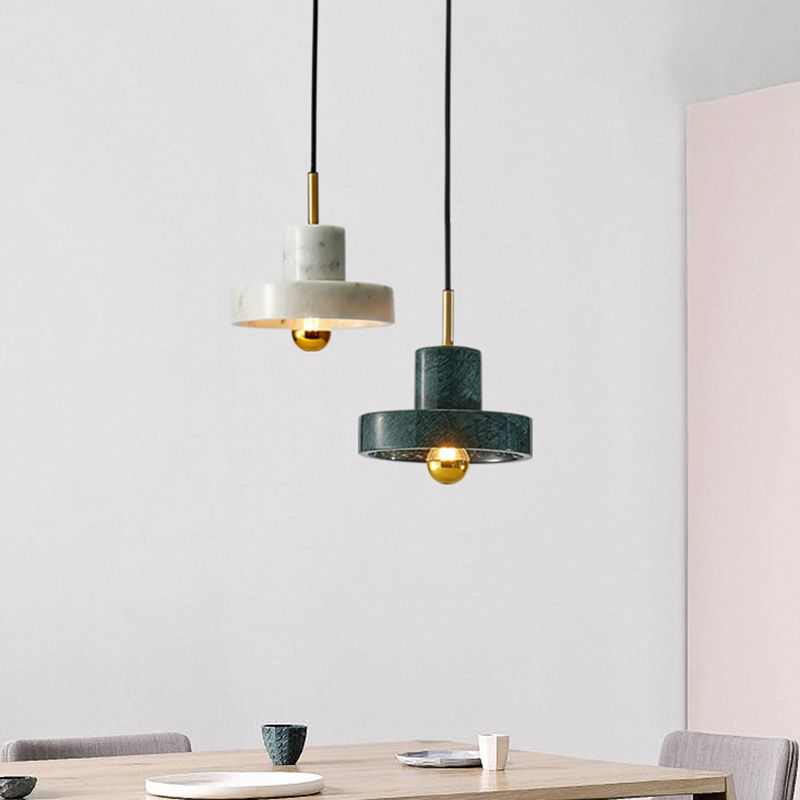 Shaded Dining Room Suspension Lighting Marble 1 Head Minimalistic Pendant Ceiling Light