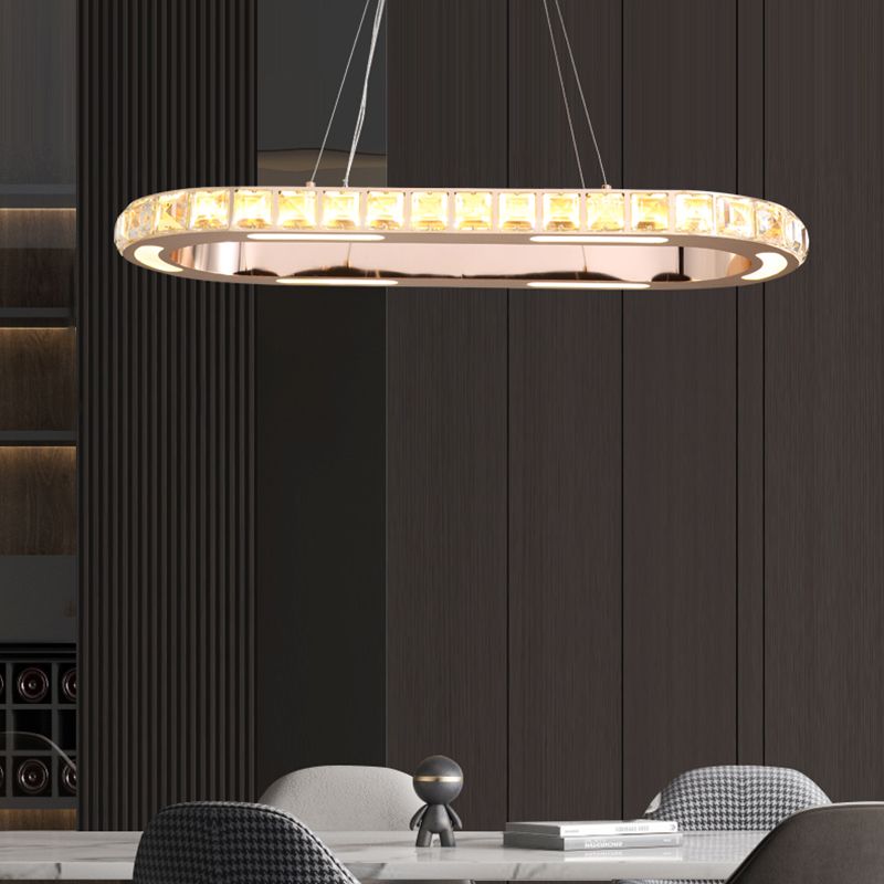 Gold Ring Shaped Chandelier Simple Crystal Embedded LED Pendant Light for Living Room