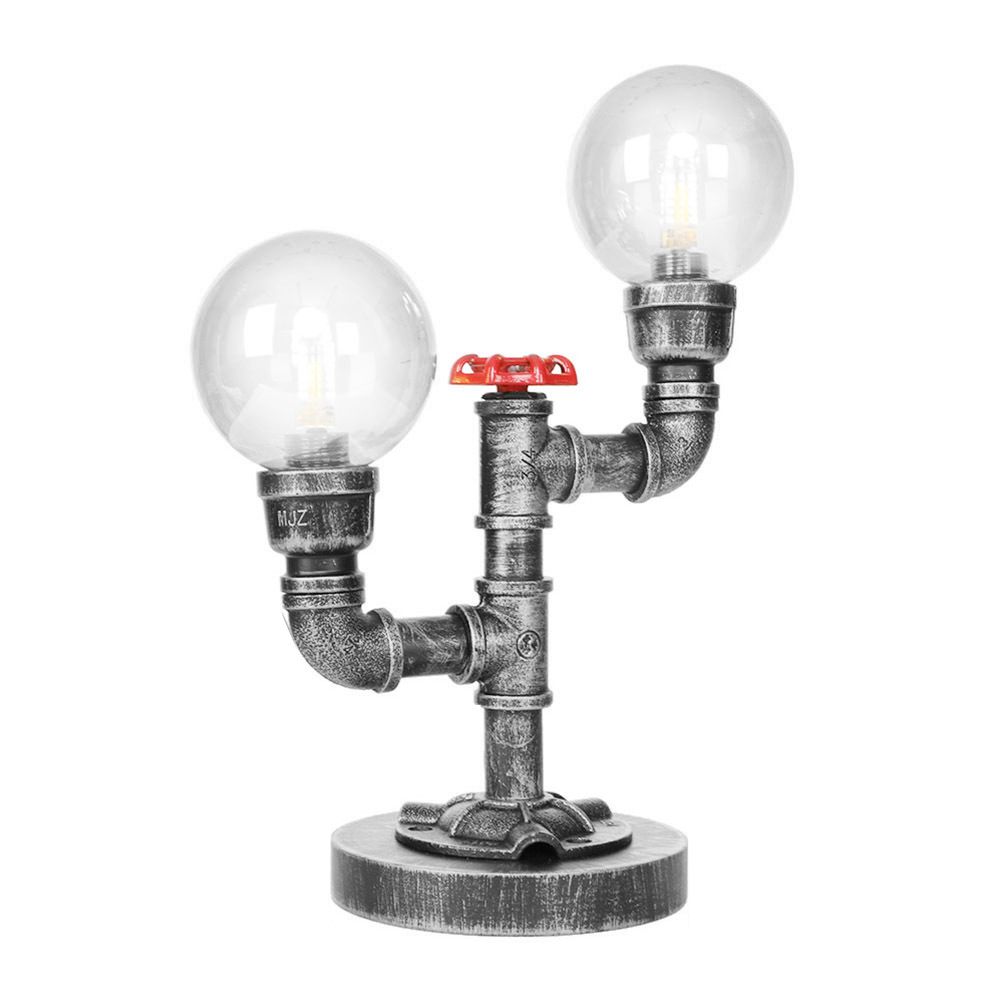 Tarea de sombra de plata de plata/bronce antiguo Lámpara industrial de la sala de estar de 2 luces Clear/Amber Glass.