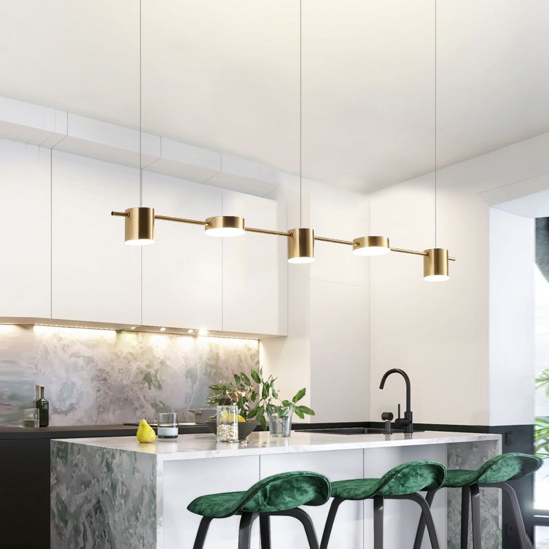 Drum Aluminum Island Pendant Modern Simple 3/5-Head Black/Gold Ceiling Light Fixture in Warm/White Light