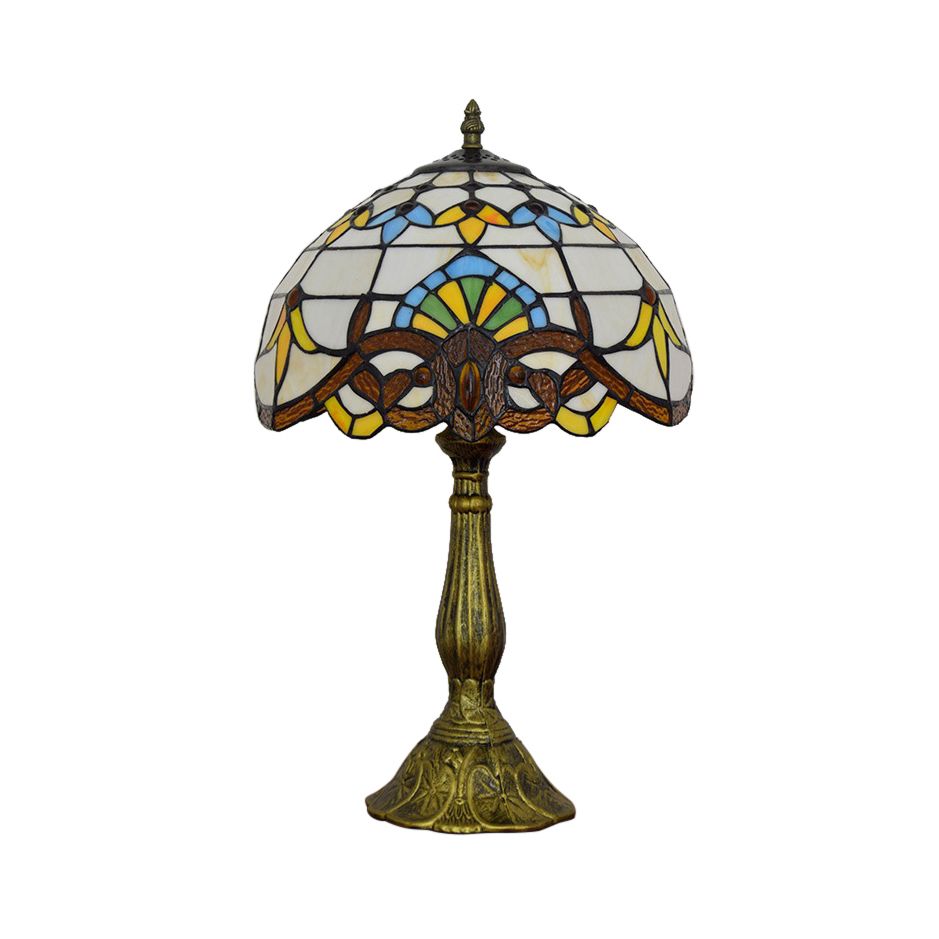 Lampada da scrivania vittoriana Tiffany con paralume bombato, lampada da lettura in vetro colorato con 1 testa in oro/marrone per camera da letto
