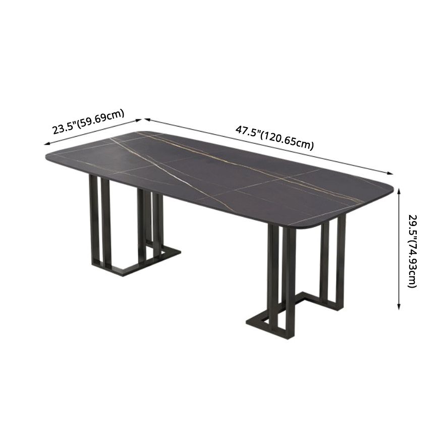 Modern Sintered Stone Black Dining Room Set with Rectangle Table and Metal Base Dining Set