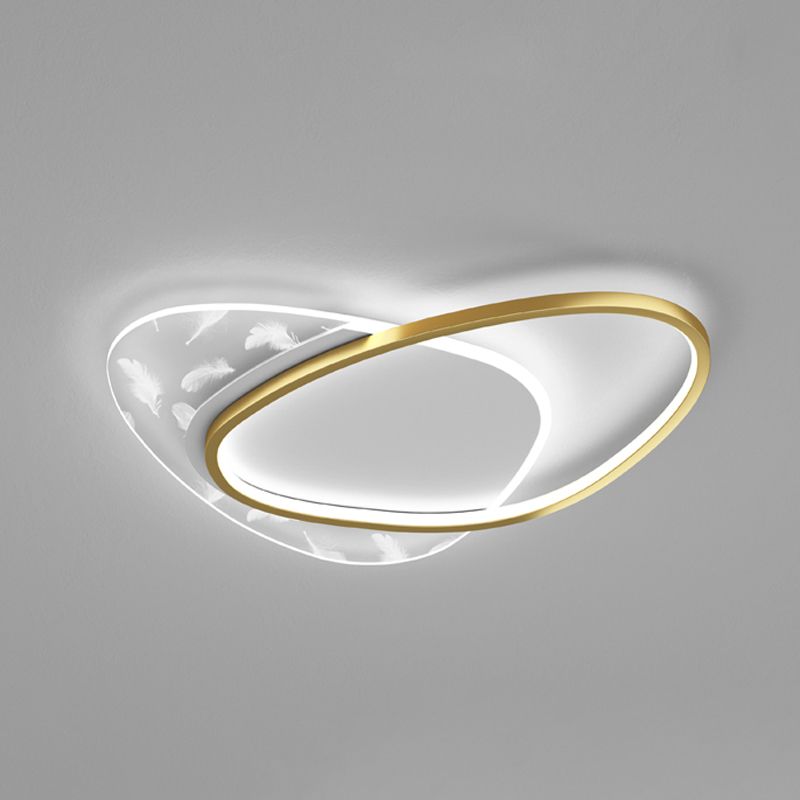 Oval Shape LED Feather Ceiling Lamp Modern Aluminium 2 Lights Flush Mount for Bedroom