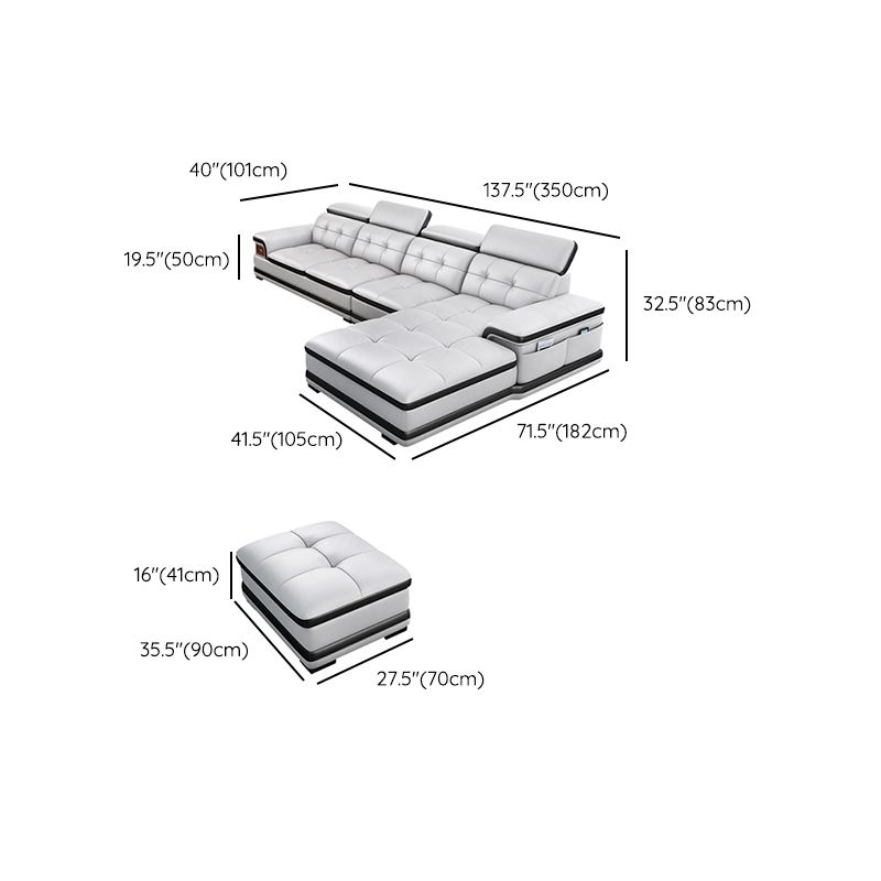 Modern Tufted Power Sectional & Chaise Gray Genuine Leather Sectional Sofa with Storage