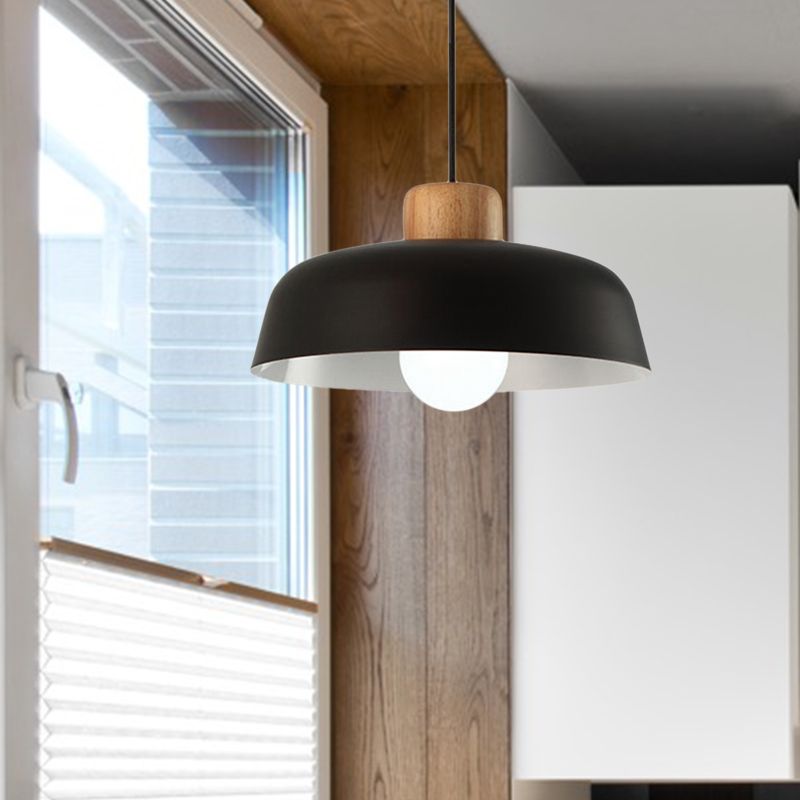 12 "/15" W 1 ciotola a testa per ciotola sospesa in stile Nordico in metallo nero/nero in metallo e legno succonde con cavo regolabile