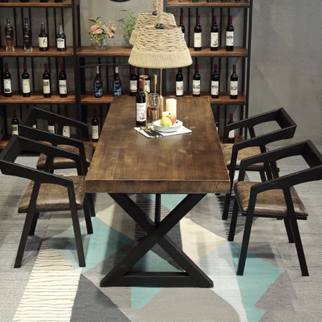 Mesa de interior de metal industrial mesa interior de madera maciza con caballete