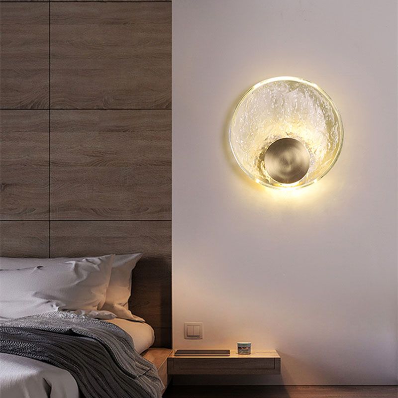 Circular Wall Mount Light Modern Style Clear Crystal 1-Light Sconce Light Fixtures in Gold