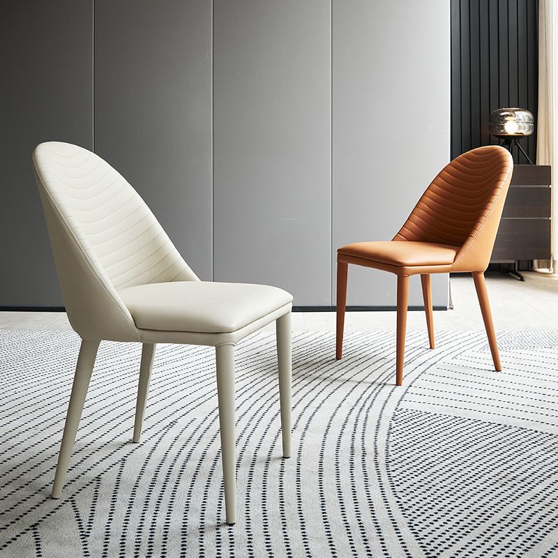 Sillas de comedor de cuero de diseño moderno, sillas laterales sin brazos con respaldo sólido (juego de 2)