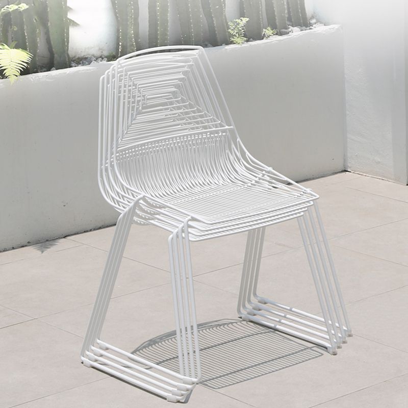 Contemporary Metal Dining Side Chair Open Back Stacking Outdoor Chair